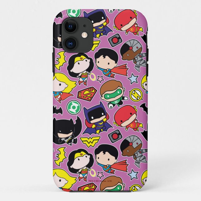 Capa Para iPhone Da Case-Mate Padrão da Liga da Justiça Chibi em Roxo (Verso)