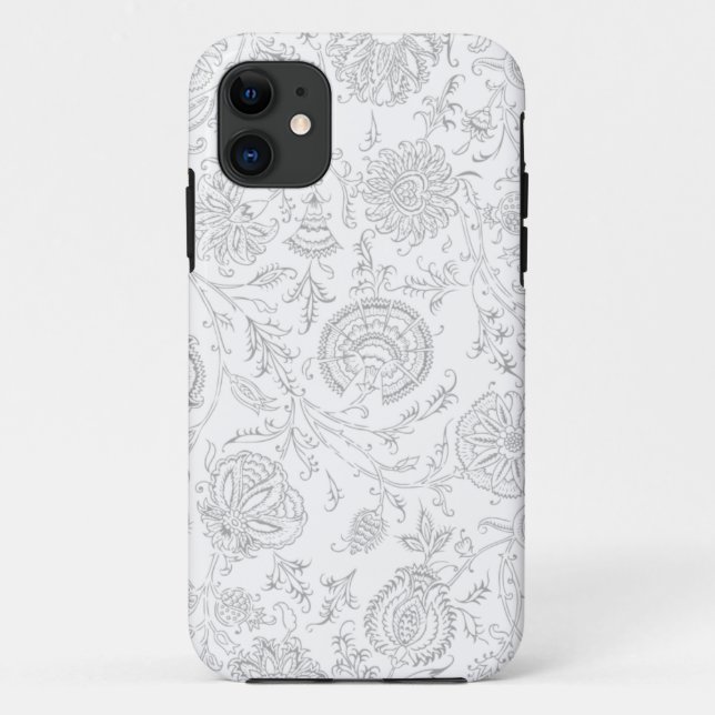 Capa Para iPhone Da Case-Mate Padrão de cinza e Flor Branco (Verso)