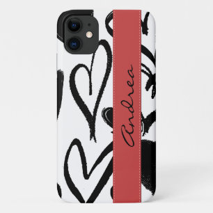 Capa Para iPhone Da Case-Mate Padrão De Corações, Corações Negros, Seu Nome