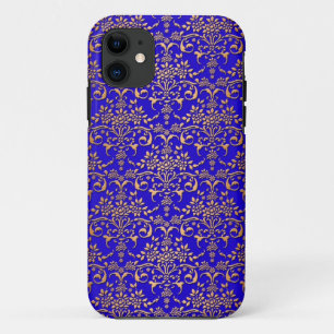 Capa Para iPhone Da Case-Mate Padrão de Damasco Azul Brilhante e Dourado