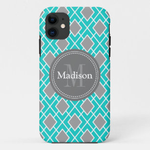 Capa Para iPhone Da Case-Mate Padrão de Diamante de Cinza Azul-Teal Moderno Na m