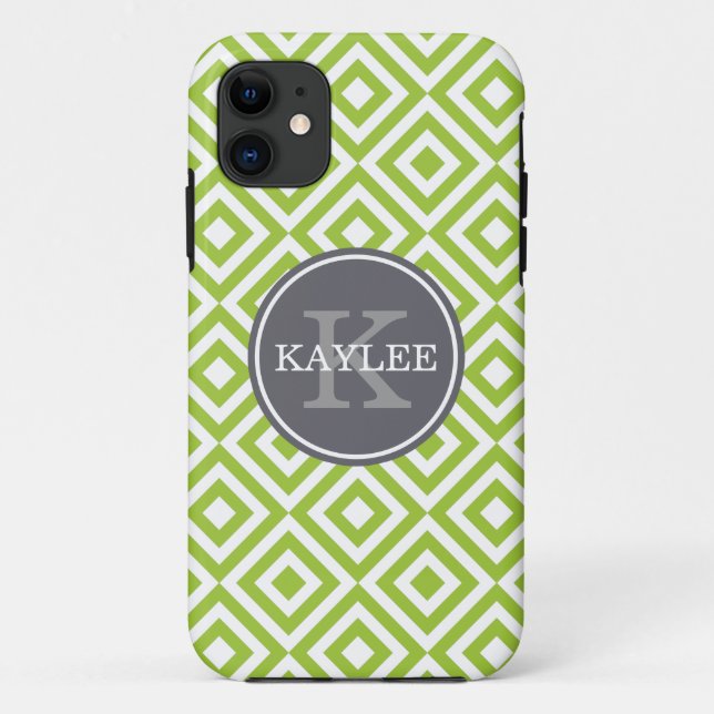 Capa Para iPhone Da Case-Mate Padrão de Diamante Geométrico do Verde limão Monog (Verso)