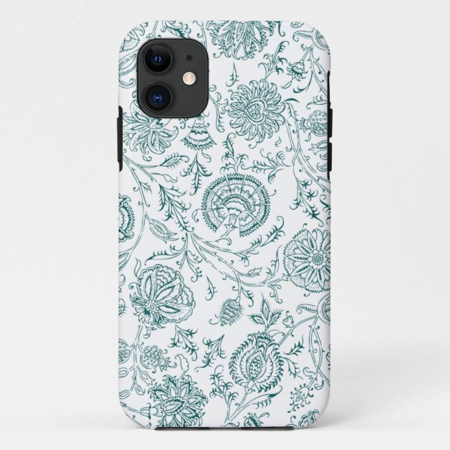 Capa Para iPhone Da Case-Mate Padrão de Flor Branco e Teal (Verso)