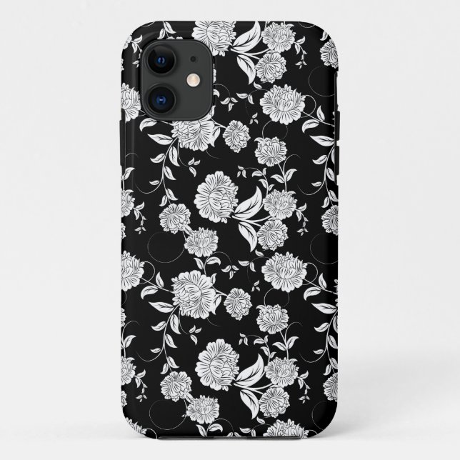 Capa Para iPhone Da Case-Mate Padrão de Flores Retro Preto e Branco (Verso)