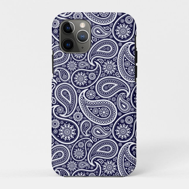 Capa Para iPhone Da Case-Mate Padrão de folheto azul-branco no Marinho (Verso)