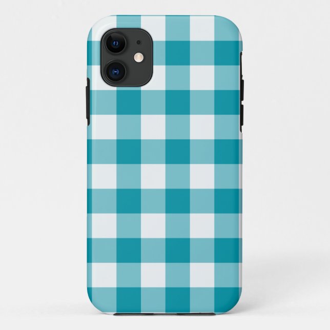 Capa Para iPhone Da Case-Mate Padrão de Gingham de Verificação Branca e Teal (Verso)