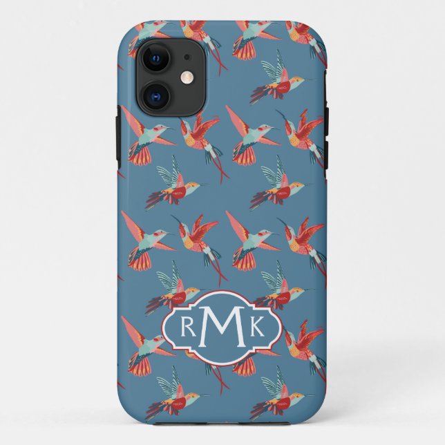 Capa Para iPhone Da Case-Mate Padrão de Hummingbird Retroativo| Monograma (Verso)
