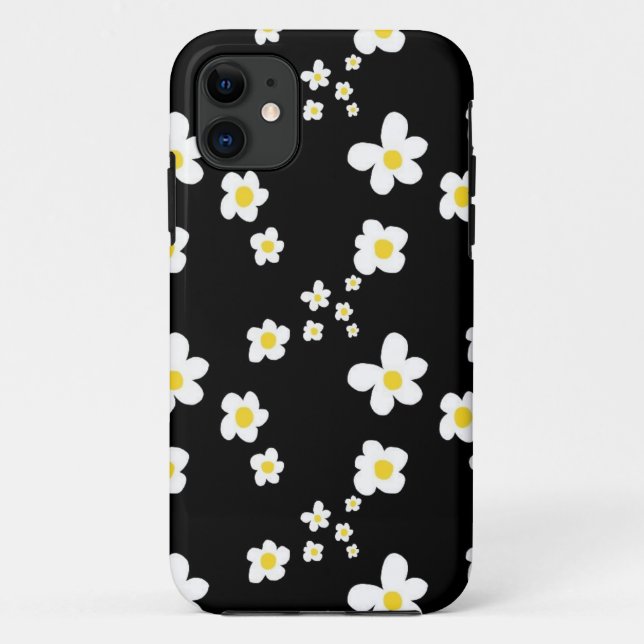 Capa Para iPhone Da Case-Mate Padrão de margarida preto amarelo branco, moderno (Verso)