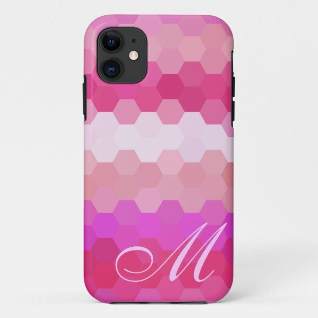 Capa Para iPhone Da Case-Mate Padrão e Monograma do Hexágono Rosa (Verso)
