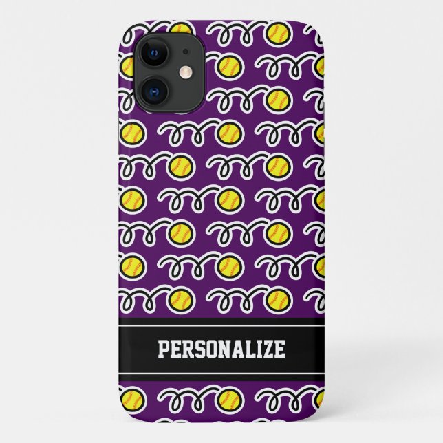 Capa Para iPhone Da Case-Mate Padrão esportivo de softball amarelo personalizado (Verso)