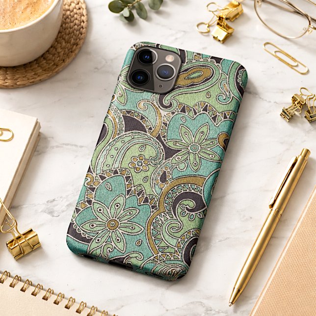 Capa Para iPhone Da Case-Mate Padrão Floral bonito Turquoise Chic Retro Paisley (Criador carregado)