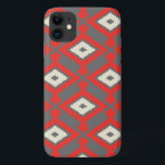 Capa Para iPhone Da Case-Mate Padrão Ikat - Vermelho, Cinza e bege<br><div class="desc">Padrão tribal clássico com textura estriada,  tecida de Ikat - Padrão bege vermelho e claro numa cinza de carvão/fundo de cinza</div>