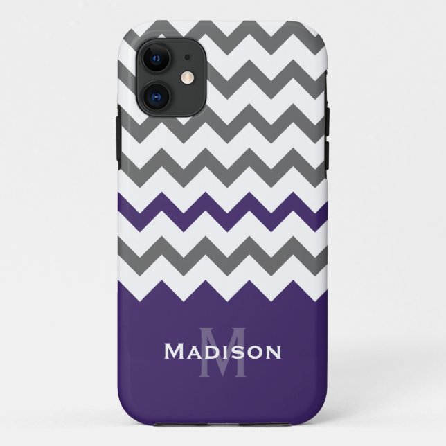 Capa Para iPhone Da Case-Mate Padrão na moda púrpura e Cinza Chevron (Verso)