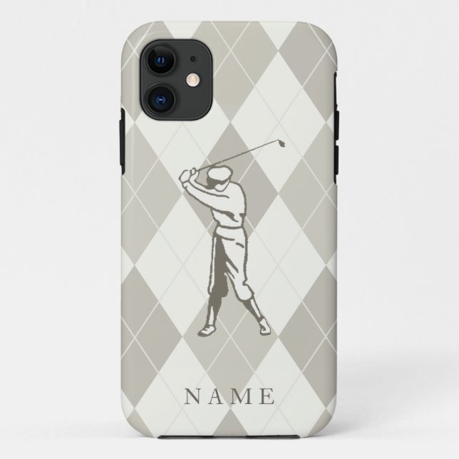 Capa Para iPhone Da Case-Mate Padrão Taupe Argyle, Golf Personalizado (Verso)