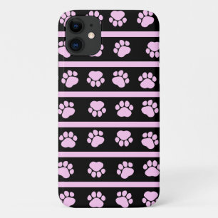 Capa Para iPhone Da Case-Mate Padrões de pata, patas de cão, tiras - Preto cor
