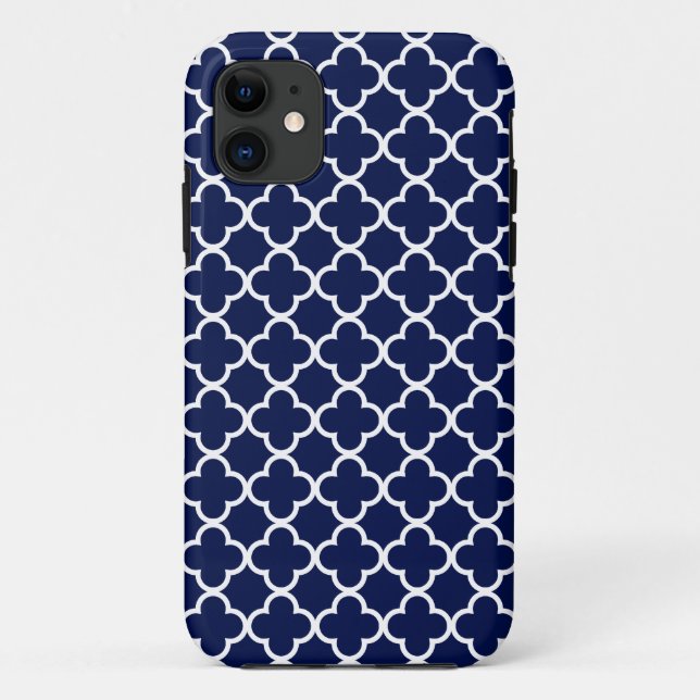 Capa Para iPhone Da Case-Mate Padrões de Quatrefoil dos azuis marinhos e do (Verso)