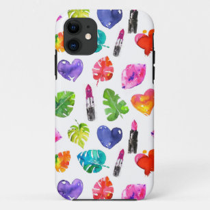Capa Para iPhone Da Case-Mate Palma de aquarela arco-íris folhas batom beijo de 