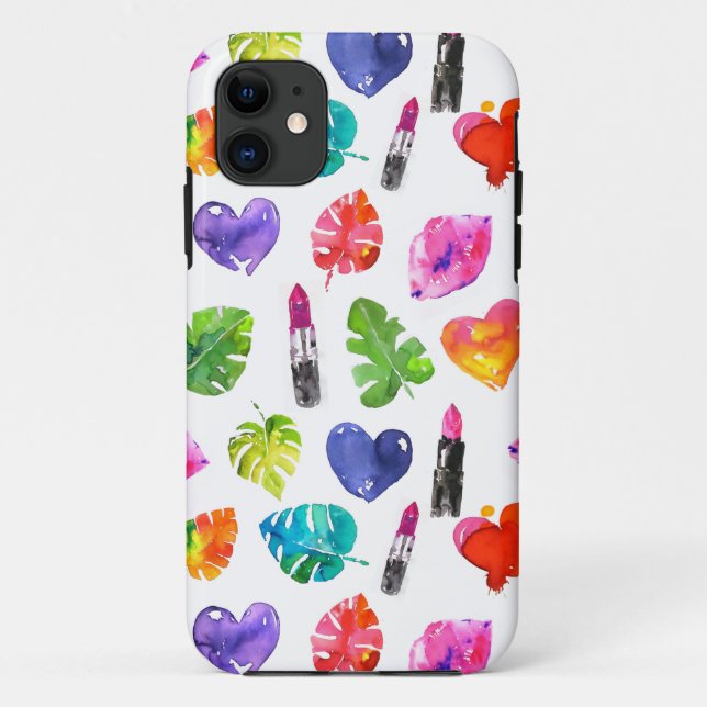 Capa Para iPhone Da Case-Mate Palma de aquarela arco-íris folhas batom beijo de  (Verso)