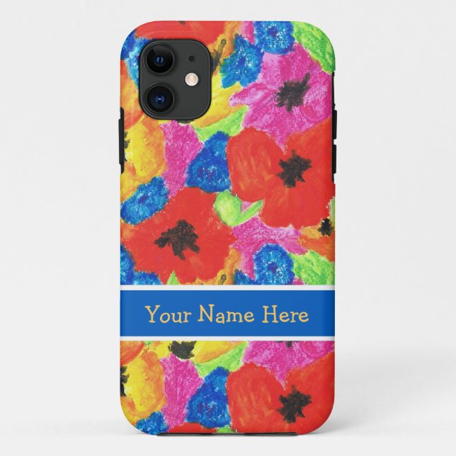 Capa Para iPhone Da Case-Mate Papagaios vermelhos brilhantes e flores azuis (Verso)