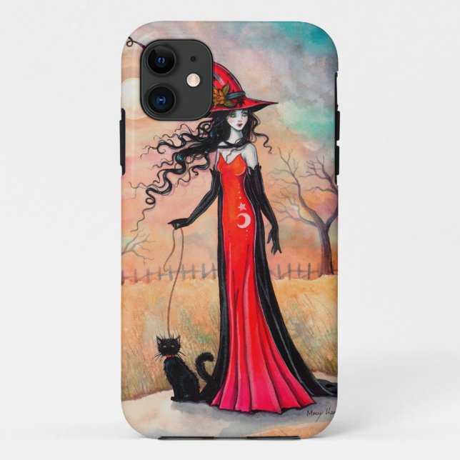 Capa Para iPhone Da Case-Mate Passeio de Outono Bruxa de Halloween Arte de Gato  (Verso)