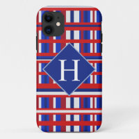 Patriota da Xadrez Vermelha e Azul Monograma