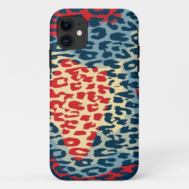Capa Para iPhone Da Case-Mate Pele retro impressa do leopardo (azul, vermelha) (Verso)