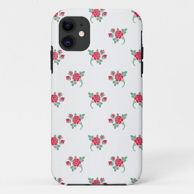 Capa Para iPhone Da Case-Mate Pequenas Rosas Vermelhas em Padrão Branco (Verso)