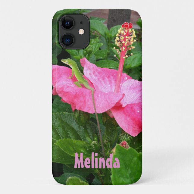Capa Para iPhone Da Case-Mate Personalização de Foto de Anole Lizard, Hibiscus R (Verso)