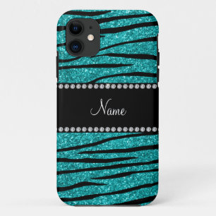 Capa Para iPhone Da Case-Mate Personalizar o nome turquoise glitter zebra stripe