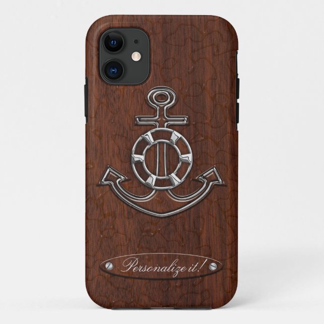 Capa Para iPhone Da Case-Mate Personalize! Anchor Náutico Molhado de Mahogany (Verso)
