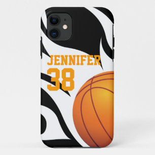 Capa Para iPhone Da Case-Mate Personalize o basquetebol flamejante B/W