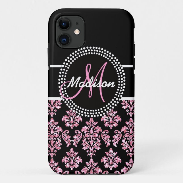 CAPA PARA iPhone DA Case-Mate PINK GLITTER PRETO DANIFICAR SEU MONOGRAMA (Verso)