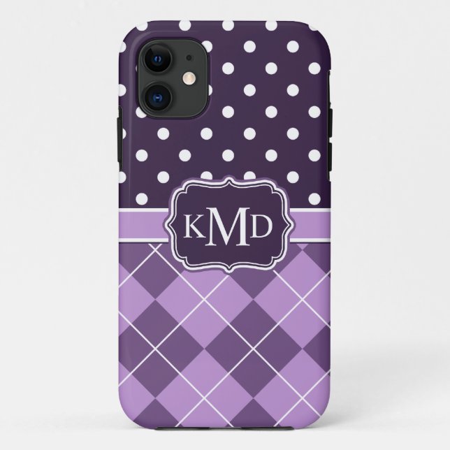 Capa Para iPhone Da Case-Mate Pontos de árgula Roxo Trio Monograma (Verso)