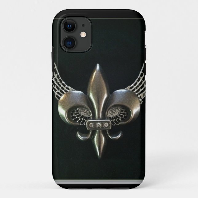 CAPA PARA iPhone DA Case-Mate PRATA E FLOR DE LIS VOADA PRETO (Verso)