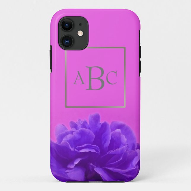 Capa Para iPhone Da Case-Mate Prata Floral Personalizada Elegante Púrpura Inicia (Verso)