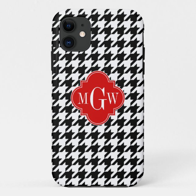 Capa Para iPhone Da Case-Mate Preto Quatrefoil Vermelho Quadrado 3 Monograma (Verso)