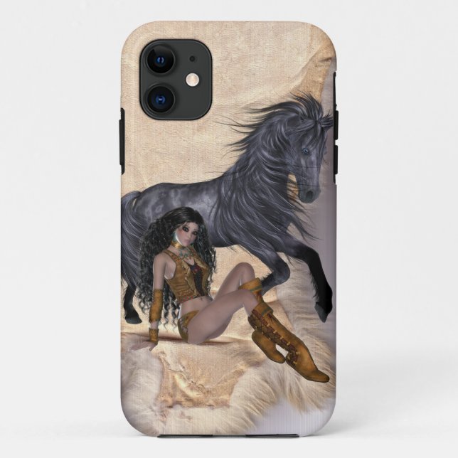 Capa Para iPhone Da Case-Mate Princesa Indiana Americana e Cavalo Negro (Verso)