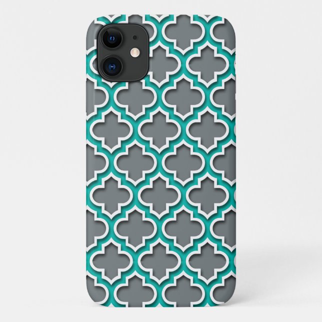 Capa Para iPhone Da Case-Mate Quatrefoil Branco-marroquino, Cinza de carvão vege (Verso)