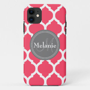 Capa Para iPhone Da Case-Mate Quatrefoil de cor-de-rosa e Cinza vibrante monogra