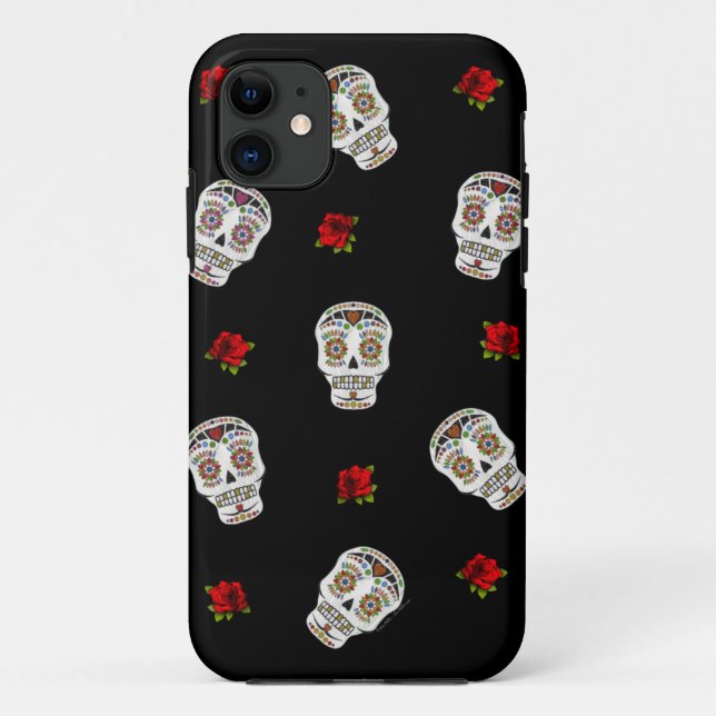 Capa Para iPhone Da Case-Mate RAB Rockabilly Açúcares Caveiras Rosas Em Preto (Verso)