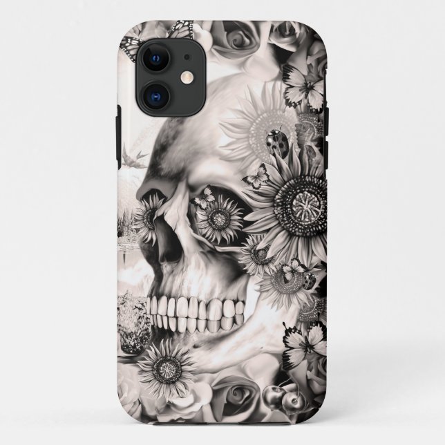Capa Para iPhone Da Case-Mate Reflexão, crânio floral da paisagem (Verso)