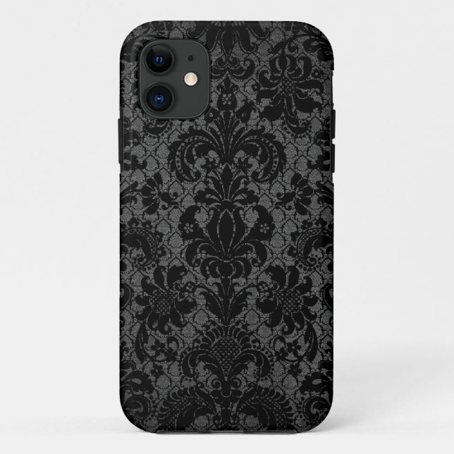 Capa Para iPhone Da Case-Mate renda falsa padrão damasco preto cinza (Verso)