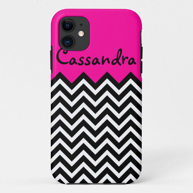 Capa Para iPhone Da Case-Mate Rosa quente e Chevron elegante preto retros (Verso)