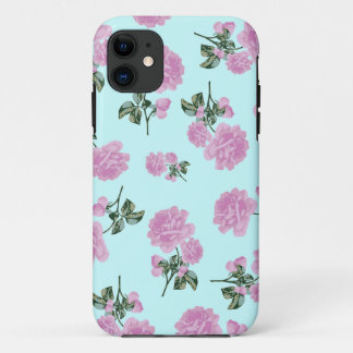 Capa Para iPhone Da Case-Mate Rosas rosas pálido - teste padrão de flor no azul