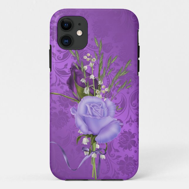 Capa Para iPhone Da Case-Mate rosas roxas no damask (Verso)