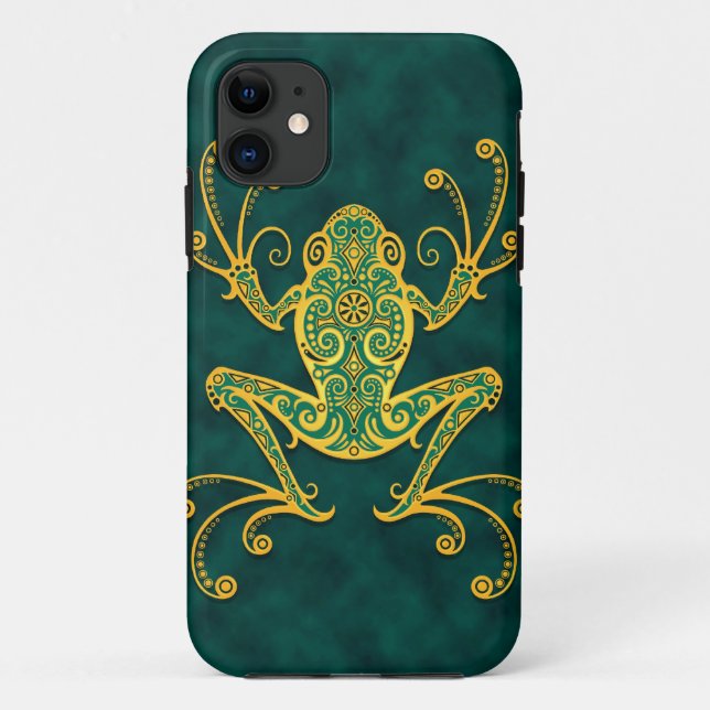 Capa Para iPhone Da Case-Mate Sapo de árvore azul dourado intrincado (Verso)
