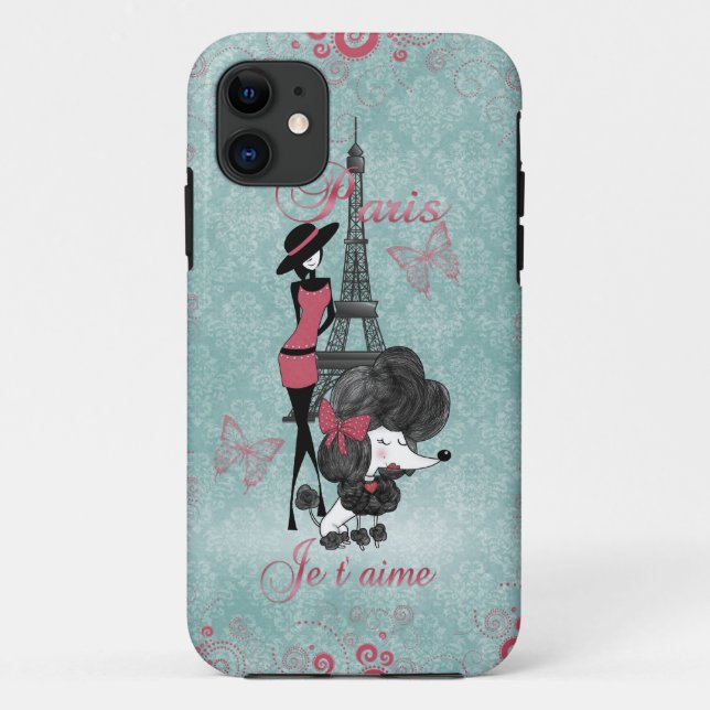 Capa Para iPhone Da Case-Mate Silhueta de poodle francesa Elegant Vintage (Verso)