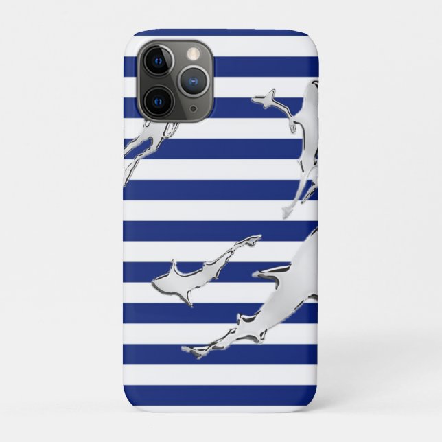 Capa Para iPhone Da Case-Mate Silhuetas de mergulho e tubarões em faixas marítim (Verso)