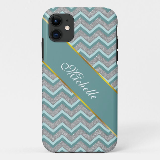 Capa Para iPhone Da Case-Mate Silver Foil e Teal ZigZag (Verso)
