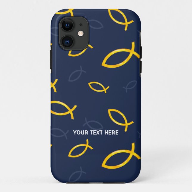 Capa Para iPhone Da Case-Mate Símbolos de peixes cristãos sobre fundo azul (Verso)